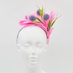 Handmade by Featured Milliner of The Kentucky Derby Museum 2023 & 2024.  Pink feathers with purple pops. Attaches with headband. Not taking customs this year--Derby 150 is going to be massive and mom life keeps me running! However, happy to suggest pieces that will coordinate with your outfit. If you don't love the way this attaches to your head--. message me! I can swtich *most* pieces to your preference. Clip, Headband OR Elastic Cord  NOTE: Heavier pieces with extravagant florals etc require Head Message, Floral Fascinator, Clip Headband, Floral Fascinators, Mad Hat, Kentucky Derby Fascinator, Derby Fascinator, Floral Hat, Kentucky Derby Hat