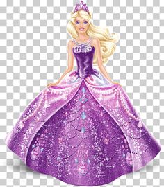 a barbie doll wearing a purple dress with stars and sparkles on it, in front of