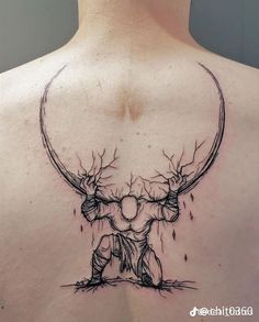 the back of a man's neck with an artistic tattoo design on his chest