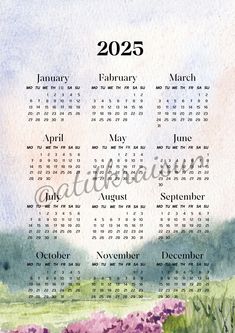 a watercolor painting of a calendar with flowers