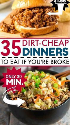 an advertisement with the words, 35 diet - cheap dinners to eat if you're broke