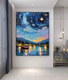 a painting hanging on the wall in a room