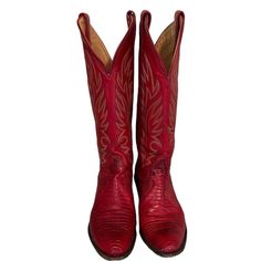 Justin Lizard Leather Red Women’s Cowboy Boots 5.5 C High Shaft Vintage, See Photos For Details Of Any Signs Of Wear. All Photos Are Real. Vintage Cowboy Boots From Justin. Handmade In Texas, These Boots Are Made Of Bullhide Leather And Lizard. Leather Soles And Cut, Stacked Heels. Bootstraps To The Interior And Exterior. Great Vintage Condition. All Leather, Soft Lining With Cushioned Insoles, Handcrafted With Alot Of Detail & Stitching, Well Cared For. Measurements: Shaft Height 12” Heel Heigh Red Cowboy Boots, Vintage Cowboy Boots, Vintage Cowboy, Justin Boots, Real Vintage, Western Cowboy Boots, Stacked Heel, Woman Colour, Western Boots