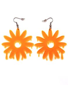 Add a trippy, but cute touch to any outfit with the Daisy Drip Earrings! Daisy Drip Earrings- Pairs great with the One Stop Rave Daisy Drip Choker- Lightweight earrings for music festivals, raves & more!- Features a daisy with melted features- Comes in fluorescent green, pink, yellow, orange & blue- Exclusive design by OSR- Designed, handmade & laser cut in Las Vegas, NV- Glows under blacklight / UV Reactive- Stainless steel ear wire & jump ring- Rubber earring back included- 2.25” X 2.25“ acryl Trendy Pierced Earrings For Halloween, Adjustable Funky Earrings For Festivals, Trendy Halloween Earrings, Trendy Neon Yellow Earrings For Gifts, Cheap Neon Plastic Jewelry, Multicolor Plastic Rave Jewelry, Happy Rainbow Flower Earrings, Neon Yellow Earrings, Mind Benders