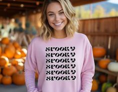 It's Spooky Season! This SPOOKY Sweatshirt is the perfect blend of trendy and funky for Halloween! This could be the perfect crewneck to wear Trick or Treating, to the pumpkin patch, or to wear to your next Halloween Party. Grab yours today! SillyPrintzStudio - Etsy Spooky Sweatshirt