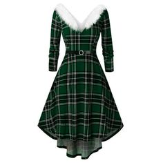 Women Dress Plaid Long Sleeve Christmas Furry V-Neck Draw Back Swing Dress Description: 1.It is made of high quality materials, durable enough for your daily wearing 2.It is very suitable for Spring and Summer 3.Comfortable material, suitable for a variety of occasions 4.This is a great gift for your lovers or yourself. Product Description: You will love this sweet dress in your autumn outings. This dress features longrt sleeve and v-neck with floral printing for eye-catching. You can pair with Plaid Christmas Dress, Christmas Dress Women, Look Retro, Vestidos Vintage, Mid Length Skirts, Moda Vintage, Long Sleeve Plaid, Wedding Dress Styles, Christmas Dress