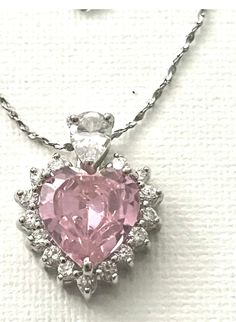 details: vintage necklace stamped 750 plated 18k white gold plated pink Tropez heart necklace vintage jewelry Formal Pink Pendant Jewelry, Silver Cubic Zirconia Rhinestone Necklace For Valentine's Day, Heart-shaped Cubic Zirconia Rhinestone Necklace As Gift, Gift Heart-shaped Cubic Zirconia Rhinestone Necklace, Pink Heart-shaped Gemstone Jewelry, Elegant Pink Rhinestone Necklace In Cubic Zirconia, Cubic Zirconia Costume Jewelry Necklace For Gift, Pink Heart Charm Necklace In Cubic Zirconia, Pink Cubic Zirconia Rhinestone Necklace As Gift