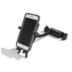 an iphone is attached to a cell phone holder