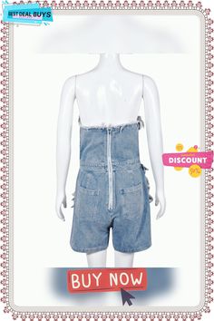 Summer Sexy Cutout Ripped Zipper Short Strapless Denim Jumpsuit Women Summer Denim Jumpsuit With Zipper Closure, Trendy Denim Jumpsuit With Zipper Closure, Summer Zipper Jumpsuits And Rompers In Overall Style, Casual Summer Jumpsuits And Rompers With Zipper, Spring Denim Jumpsuits And Rompers With Zipper, Denim Jumpsuits And Rompers With Zipper For Spring, Denim Jumpsuits And Rompers For Spring, Ripped Summer Overalls, Summer Ripped Overalls