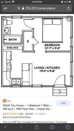 the floor plan for a two bedroom, one bath apartment in an open concept home