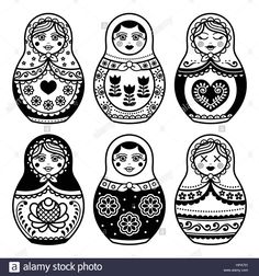 black and white russian nesting dolls stock photo - image 3979842