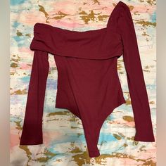 Lovers And Friends Worn Once Great Condition Bodysuit Knit Material Size S Off-shoulder Stretch Bodysuit For Fall, Stretch Off-shoulder Bodysuit For Fall, Fall Stretch Off-shoulder Bodysuit, Friends Sweater, Lovers And Friends, Knitting Materials, Womens Tops, Knitting, Red