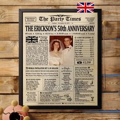 an old newspaper advertises the wedding of princess elizabeth and prince edward, on display