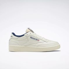 Club C 85 Vintage Shoes - Chalk / Alabaster / Vector Navy | Reebok Club C 85 Vintage Shoes, Green Reebok, Club C 85 Vintage, Club C Revenge, White Reebok, Club C 85, Vintage Sneakers, Club C, School Looks