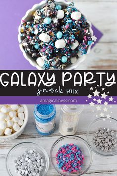 the ingredients to make galaxy party snack mix