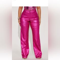 I Want More Metallic Coated Pink Pants- Never Worn Leather Pink Pants, Pink Non-stretch Party Pants, Pink Metallic Pants, Compressive Full Length Pink Pants, Luxury Full-length Pink Pants, Tie Dye Matching Set, Two Piece Short Set, Goddess Costume, Stretchy Leggings