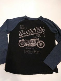 Gap Kids Boys Size Large Black Blue Gritty City Motorcycle Casual Shirt. Although this item is preowned, it is in excellent condition.  See pics for more details.  For more great brand name pieces check out  my store...Hamilton House Boutique.  Thanks for the visit!  Hope to see you again soon!! Gap Long Sleeve Top With Letter Print, Gap Black Cotton Tops, Black Cotton Gap Tops, Gap Blue Graphic Print Top, Blue Graphic Print Gap Tops, Blue Graphic Print Tops From Gap, Gap Long Sleeve Blue Tops, Gap Blue Long Sleeve Tops, Gap Kids Boys