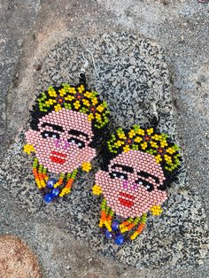 Huichol beaded woven by hand earrings. Mexican folk art. Very cool.3 inches long Hand Earrings, Floral Flip Flops, Handmade Sandals, Mexican Folk Art, Bead Weaving, Brighten Your Day, Festival Fashion, Earrings Handmade, Hand Woven