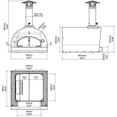 a drawing of an outdoor kitchen with measurements for the top, bottom and side views