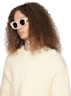 LOEWE.Off-White Inflated Round Sunglasses.Round nylon-frame sunglasses in off-white..· Brown lenses.· 100% UVA/UVB protection.· Integrated nose pads.· Gold-tone hardware at face.· Logo printed at temples.· Includes leather pouch.· Size: 46.23 145.Supplier color: Ivory/Brown.Nylon..Made in Italy..241677M134023 Face Logo, Rectangular Sunglasses, Grey Lenses, Leather Pouch, Color Ivory, Sunglass Frames, Pink Brown, Cat Eye Sunglasses, Sunglasses Accessories