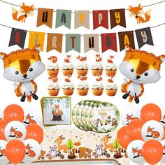 PRICES MAY VARY. 【Fox Party Package】: Package includes 1pcs Happy birthday Banner, 1pcs fox tablecloth, 2pcs big cartoon foil fox balloons, 12pcs 12inch latex cartoon fox balloons, 12pcs fox cupcake toppers, 10pcs fox dessert plates, 10pcs fox napkins. 【Fox Birthday Party Decorations】Cartoon fox theme, fox is a very intelligent and intelligent animal, beautiful and cute in appearance, quick and brisk in movement, choosing a fox theme will definitely make your party more lively and full of topics Fox Birthday Theme, Fox Themed Birthday Party, Fox Birthday Party, Woodland Animals Party, Woodland Animal Birthday, Fox Party, Fox Birthday, Fox Baby Shower, Fox Baby