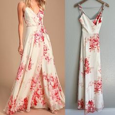 Brand Tag Has Been Cut To Prevent Returns. Nwot! Lulus Elegantly Inclined Cream And Coral Floral Print Wrap Maxi Dress! Lovely Cream, Beige, And Coral Floral Print Woven Chiffon Falls From Adjustable Straps Into A Princess Seamed, Wrap Bodice (With Modesty Snap), And A Tying Waist. Wrapping Detail Carries Into The Full Maxi Skirt. Self: 100% Polyester. Lining: 95% Polyester, 5% Spandex. Hand Wash Cold. Do Not Bleach. Line Dry. Iron Low Heat. Imported. Lined. Key Words: Wedding Guest, Summer Even Wedding Guest Summer, Full Maxi Skirt, Wrap Maxi Dress, Summer Events, Cream Beige, Lulu Dresses, Maxi Wrap Dress, Princess Seam, Brand Tags