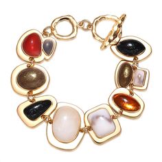 PRICES MAY VARY. This Gold Multi-Gemstone Charm Bracelet is a stunning piece of jewelry designed for women. The bracelet features a variety of colorful vintage resin gemstones, adding a vibrant and eye-catching touch to any outfit. Crafted with meticulous attention to detail, the high-quality gold metal adds a touch of elegance and sophistication to the overall design. It makes for a perfect gift option for birthdays, anniversaries, or any special occasion, allowing the recipient to flaunt their November Jewelry Birthstone, Staple Jewelry Pieces, Street Wear Jewelry, Chunky Gold Jewelry Aesthetic, Unfiltered Aesthetic, Jewelry For Moms, Work Anniversary Gifts, Chunky Gold Jewelry, Fall Fashion Accessories