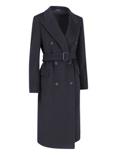 Tagliatore double-breasted coat - made exclusively for Sugar - in blue cashmere with peak lapels, button closure, removable adjustable waist belt, two front pockets, central back split, buttons on the cuffs, and straight hem. Composition: 100% Cashmere Luxury Double-breasted Peacoat With Button Closure, Designer Wool Coat With Double Button For Business, Luxury Wool Coat With Button Closure For Office, Luxury Wool Office Coat With Button Closure, Luxury Office Wool Coat With Button Closure, Designer Wool Coat With Double Button For Office, Designer Wool Coat With Double Button Closure For Office, Luxury Business Peacoat With Button Closure, Luxury Double-breasted Pea Coat For Office