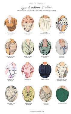 many different types of blouses and collars on a white background with the words, patterns