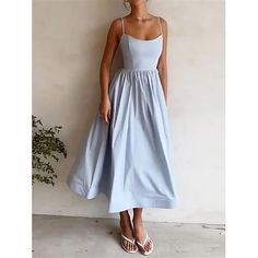 Season:Summer; Fabric:Polyester; Sleeve Length:Sleeveless; Look After Me:Machine wash; Gender:Women's; Style:Casual,Streetwear,Elegant,Maxi; Elasticity:Micro-elastic; Occasion:Date,Vacation,Street,Holiday; Fit Type:Regular Fit; Dresses Type:Plain Dress,Swing Dress,Slip Dress,White Dress,Summer Dress,Casual Dress,A Line Dress; Design:Backless; Neckline:Strap; Listing Date:06/14/2024; Bust:; Length:; Waist:; Fit US Size:; Fit UK Size:; Fit EU Size:; Dress Length Type:Maxi Dress; Print Type:non-printing A Line Maxi Dress, Marine Uniform, Dress Sleeve Length, Elegant Maxi Dress, Dress Women Elegant, Designer Dresses Casual, Maxi Robes, Sling Dress, Suspender Dress