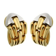 For Sale On Opulent - Discover Bvlgari's Vintage Clip-on Earrings: A Blend of Gold & White Gold In Iconic Hoops. Timeless Elegance In Every Detail. Elevate Your Look Now!" Earrings Stand, Bulgari Jewelry, Bvlgari Jewelry, Rhythmic Pattern, Brick Pattern, White Gold Hoops, Earring Stand, Brick Patterns, Vintage Clip