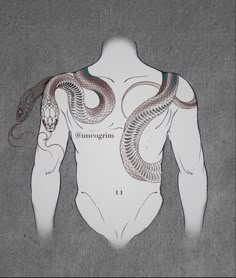 an image of a man with tattoos on his chest and arms wrapped around the body