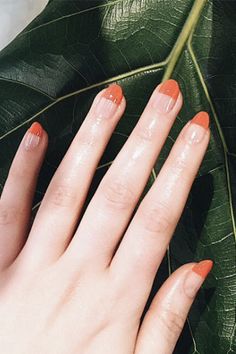 Trend: The Half-Dip Get more bang for your buck with this design, where you can invest in a gel manicure without it growing out in, like, five minutes. Nail Polish Minimal, Modern Red Nails, Minimal Nail, Gel French Manicure, Minimal Nails Art, Minimalist Nail