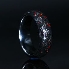 Witch Wedding, Couples Rings, Rings For Him, Carbon Fiber Rings, Obsidian Ring, Cool Rings, Red Opal, Red Stone Ring, Male Outfits