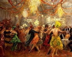 a painting of people dancing at a party