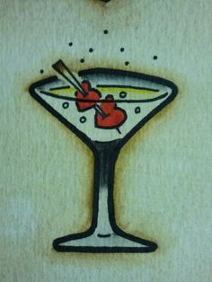 a drawing of a martini with cherries on the rim