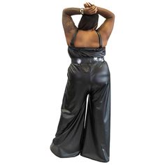 This black, sleeveless vegan leather jumpsuit is flirty, sexy, and all that! Looks great both belted and loose. Featured belt sold separately. Fitted Jumpsuits With Belt Loops For Night Out, Chic Black Jumpsuits And Rompers With Belt Loops, Black Belted Jumpsuit For Party, Chic Faux Leather Jumpsuits And Rompers For Night Out, Faux Leather Jumpsuits And Rompers For Party, Black Belted Jumpsuit For Date Night, Black Faux Leather Jumpsuits And Rompers For Night Out, Chic Black Faux Leather Jumpsuits And Rompers, Black Leather Jumpsuits And Rompers