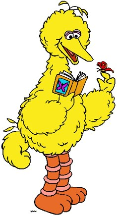 a cartoon chicken reading a book and holding a bird in its hand, while standing on one leg