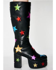 Aerial Boots, Rave Shoes, Leather Platform Boots, Metallic Rainbow, Black Platform Boots, Rainbow Star, In The Stars, Wildfox Couture