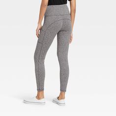 Bring comfy style to your casual closet with these High-Waist Stash Pocket Leggings from A New Day™. Made from a soft and stretchy fabric with a wide waistband for a super-comfy fit, these high-rise leggings will keep you comfy from day to night and season to season. Plus, the functional side and stash pockets offer you handy convenience and added style. Fashioned in a heathered hue that's easy to mix and match with a variety of tops in your closet, you can style them with a graphic tee, bomber Casual Full-length Leggings With Contoured Waistband, Casual High Rise Activewear With Contoured Waistband, Gray Leggings With Elastic Waistband, High Rise Athleisure Bottoms With Elastic Waistband, Casual Gray Elastane Leggings, High Waist Leggings With Ribbed Waistband, Casual Elastane Bottoms With Waistband, Athleisure Workout Bottoms With Banded Waist, High Rise Workout Pants With Elastic Waistband