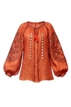 MY SLEEPING GYPSY Dewi Blouse WOMEN'S TOPS Orange Fits, Vacation Style, Cross Stitch Embroidery, Body Shapes, Embroidery Stitches, Embroidery Patterns, Tassels, Cross Stitch, Long Sleeve Blouse