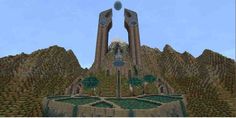 an image of a very large building made out of rocks and trees in minecraft