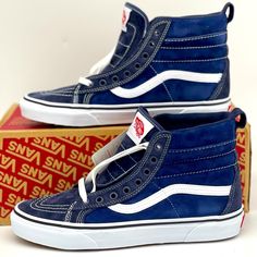 Brand New In Original Box No Lid Navy Lace-up Vans Sneakers, Navy Vans Sneakers With Round Toe, Shoes Skate, Vans Blue, Shoes Vans, Vans Sk8 Hi, Dream Style, Vans High Top Sneaker, Sk8 Hi