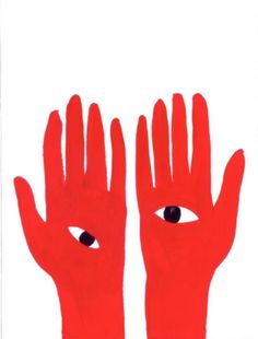 two red hands with black eyes on them