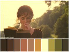 a woman reading a book in front of trees with color swatches to match her hair