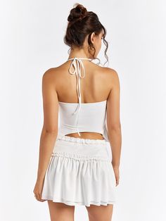 Shop Halter Ruched Bust Asymmetrical Hem Top&Embellished Trim Tiered Skirt now at Partheafashion. You can also choose more fashion style. Layered Ruffle Skirt, Asymmetrical Hem Top, Tiered Tops, Halter Mini Dress, Stretch Top, Hem Top, Tier Skirt, Polyester Top, Ruffle Skirt