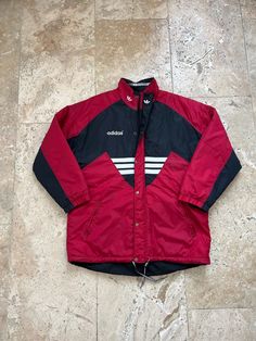 Adidas Streetwear Vintage Winter Jacket embroidered Very good vintage condition overall, the label on the back is erased, no other flaws. Size: it suits oversized L, XL or fit 2 XL men, F 198 (Note: we only have ONE piece in stock. If more than one size is mentioned, it means this item will work on a range of sizes.)  ✈️        FAST SHIPPING with DHL EXPRESS! ☎️+ 💌 Provide phone no and email for DHL courier to have a smooth shipping. We deliver worldwide with DHL Express. ▪️ European countries Long Sleeve Outerwear With Embroidered Logo For Outdoor, Outdoor Long Sleeve Outerwear With Embroidered Logo, Casual Windbreaker With Embroidered Logo For Winter, Vintage Long Sleeve Sports Outerwear, Casual Red Outerwear With Embroidered Logo, Vintage Long Sleeve Track Jacket For Winter, Retro Winter Outerwear With Embroidered Logo, Vintage Cotton Outerwear For Casual Wear, Vintage Cotton Outerwear With Embroidered Logo