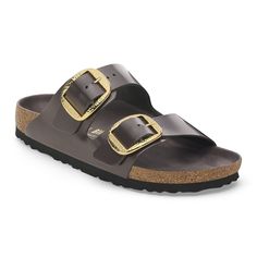 An icon of timeless design and legendary comfort the Arizona sandal has been defining style since 1973. This design doubles the buckle and ups the shine with oversized hammered hardware and a glossy finish. The style is grounded in our original contoured footbed lined with ultra-smooth leather for a luxe feel every time. Contoured cork-latex footbed creates custom support with wear Natural leather upper with high shine finish Smooth leather footbed lining Flexible EVA sole Two adjustable straps Fall Wedges, Birkenstock Arizona Big Buckle, Arizona Big Buckle, Two Strap Sandals, Simple Sandals, Suede Fashion, Shoe Insoles, Girls Sandals, Birkenstock Arizona