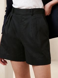 Linen-Blend Trouser Short | Banana Republic Factory Linen Workwear Bottoms With Short Inseam, Linen Bottoms With Short Inseam For Workwear, Elegant Short Inseam Workwear Pants, Elegant Office Shorts With Pockets, Elegant Tailored Shorts With Pockets, Tailored Shorts With Welt Pockets, Classic Short Inseam Bottoms For Workwear, Modern Structured Bottoms For Spring, Tailored Formal Shorts For Summer