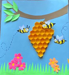 the bees are flying around the honeycombs